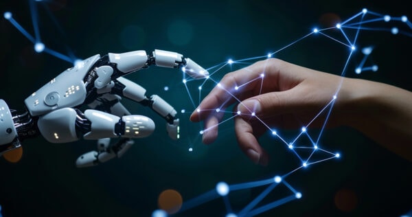 Human and AI hand touching