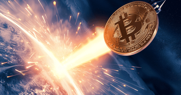 Bitcoin blasting away from Earth
