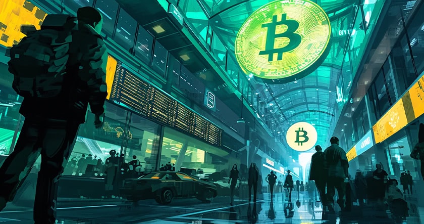 Man in a Bitcoin train station