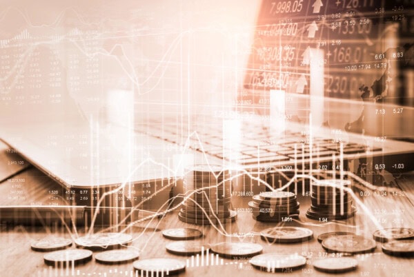 Stock market or forex trading graph and candlestick chart suitab