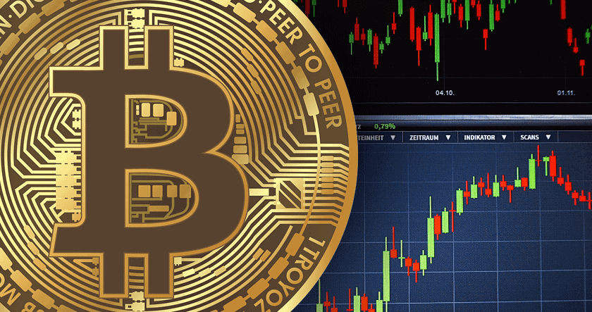 Bitcoin and chart in background